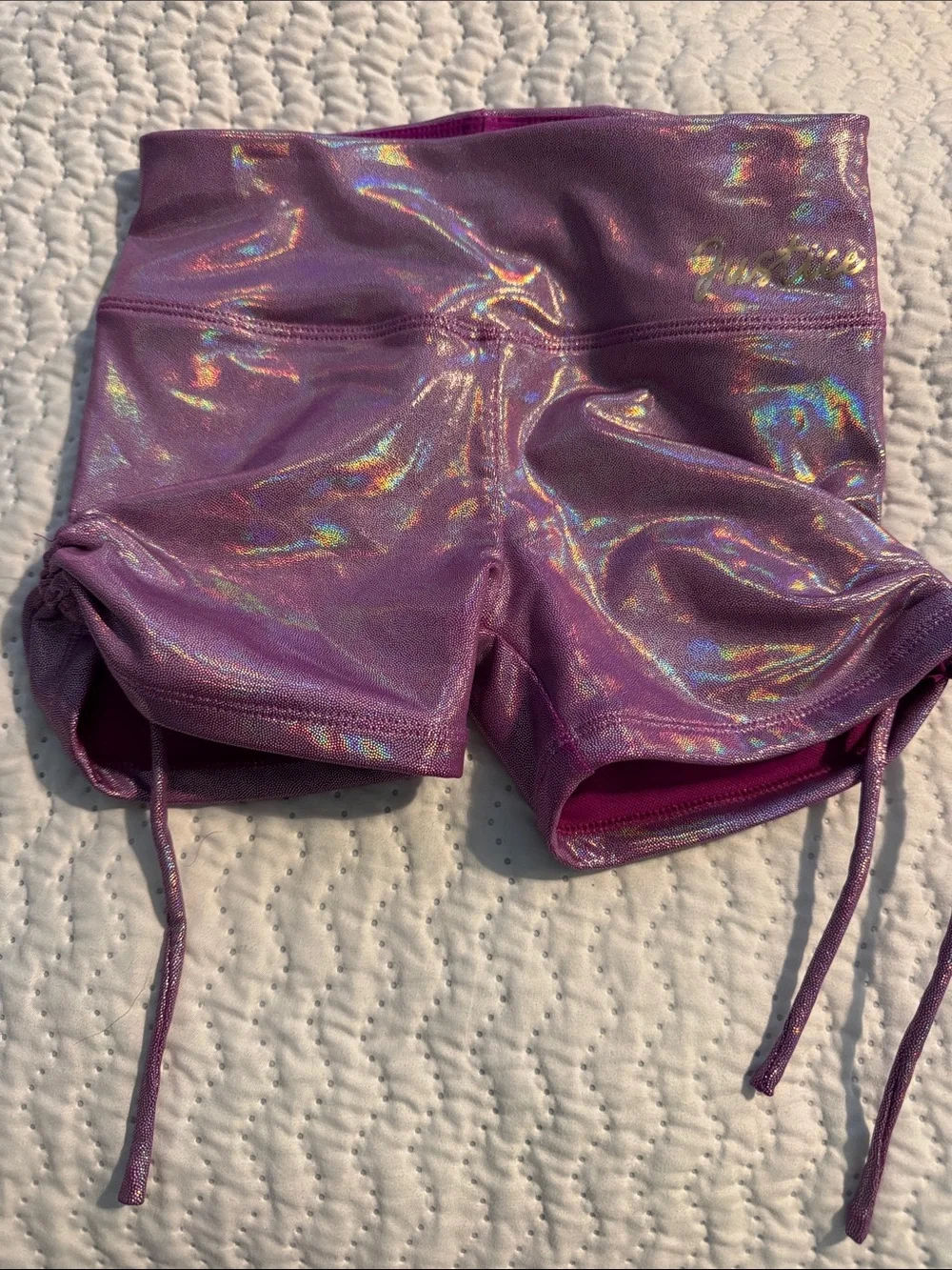 Justice Purple Holographic Drawstring Active Shorts